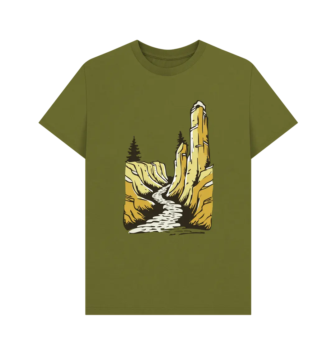 Adventure men’s graphic tee featuring path leading into mountains