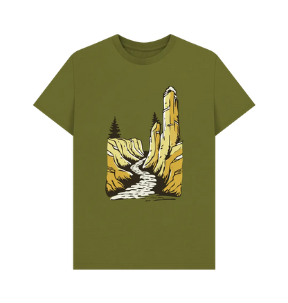 Adventure men’s graphic tee featuring path leading into mountains