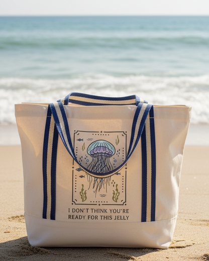 Jellyfish Design Natural/French Navy Bag Front