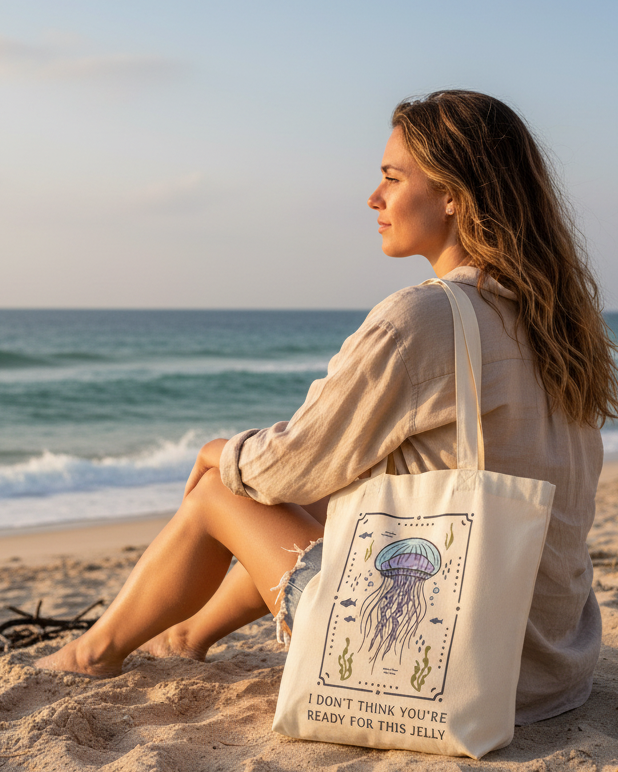 Jellyfish Design Natural Printed Bag Front