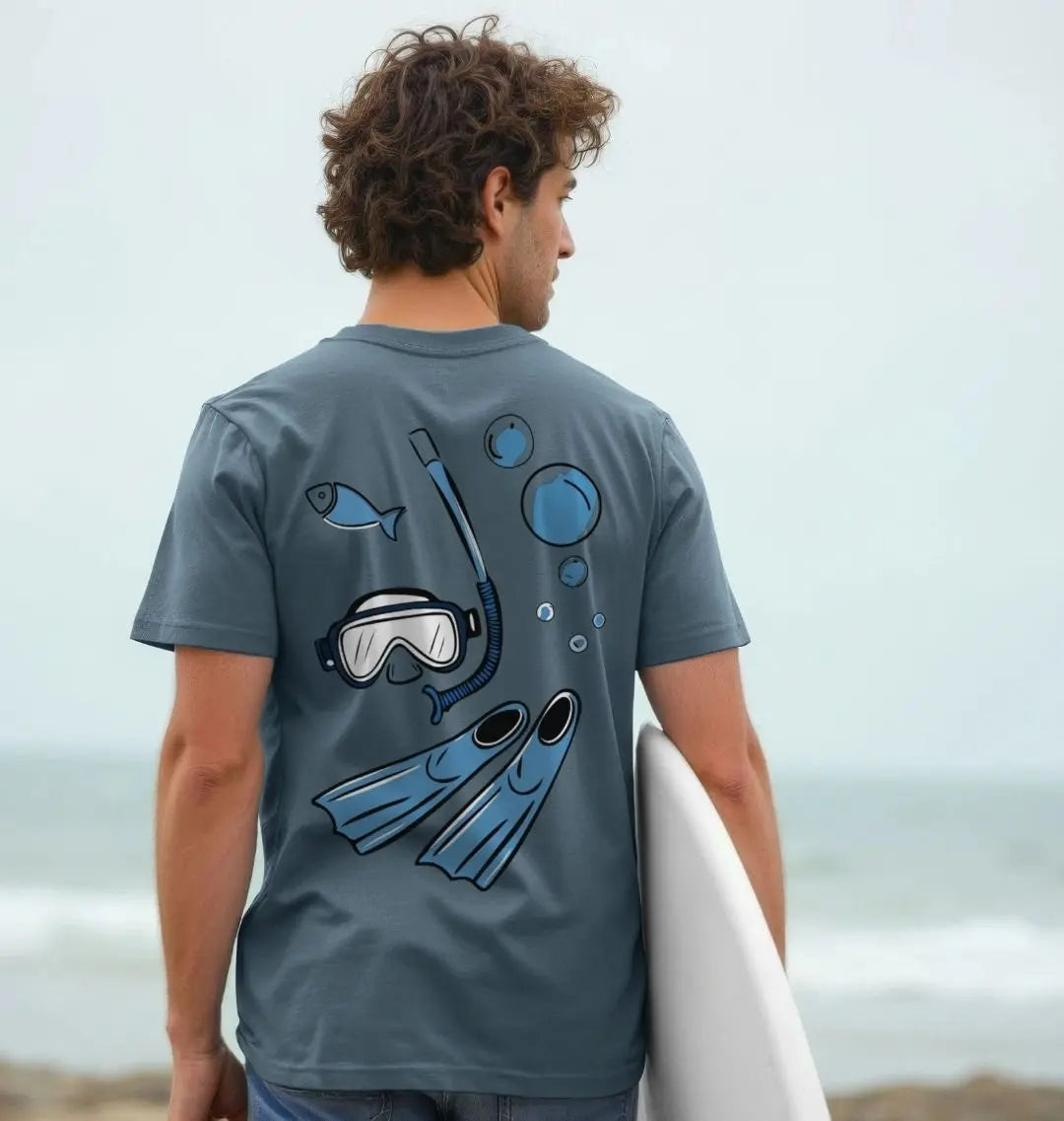 Just Breathe It men’s snorkelling and diving t-shirt with back graphic