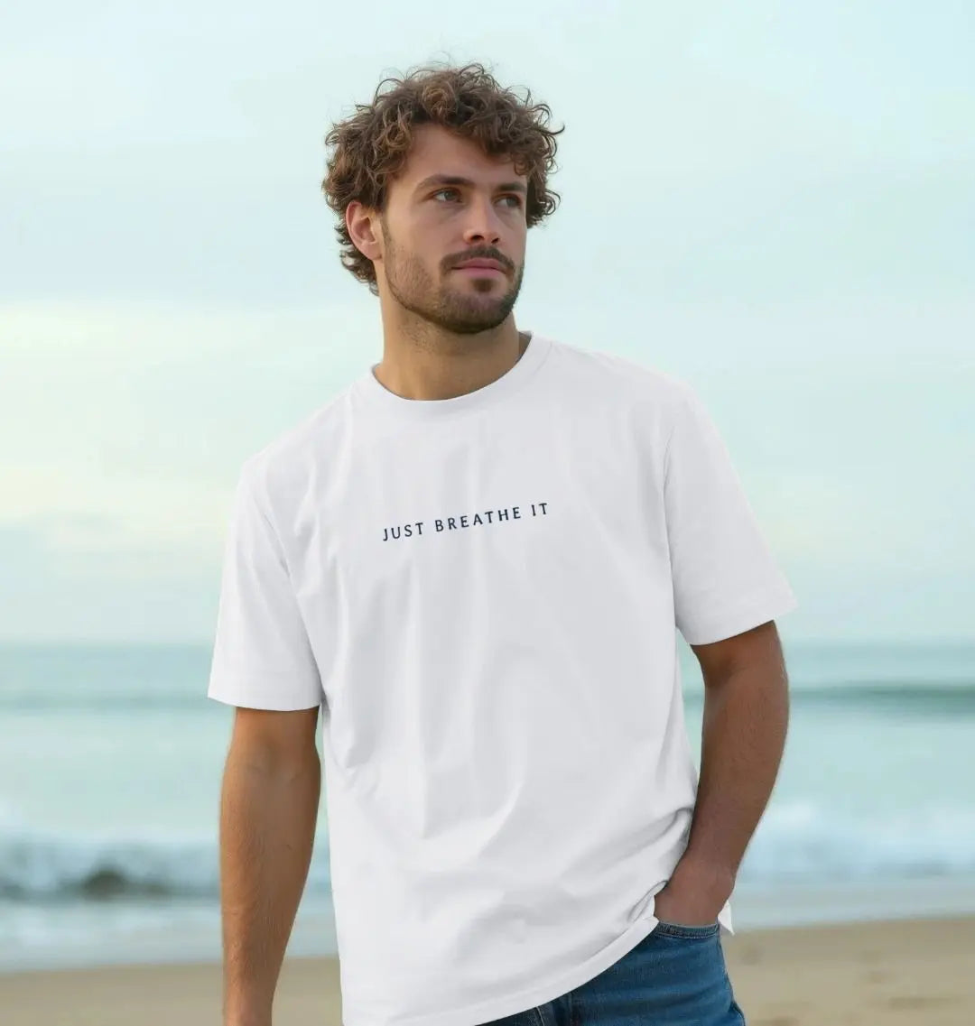 Sustainable men’s t-shirt with snorkelling fins and mask artwork