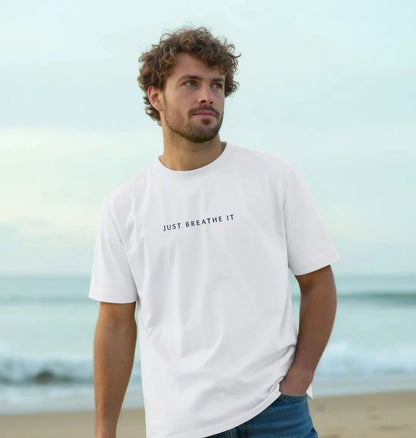 Sustainable men’s t-shirt with snorkelling fins and mask artwork