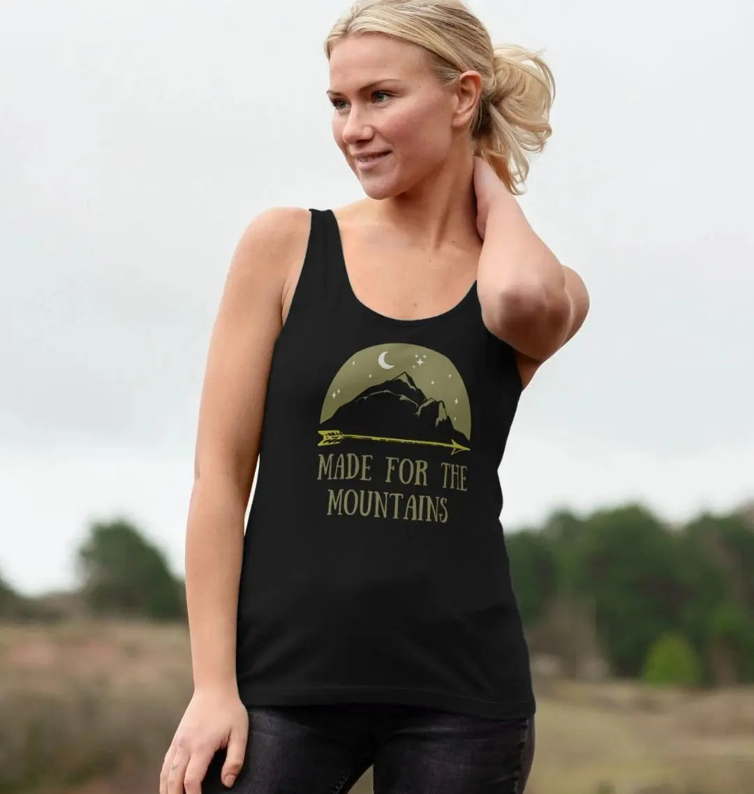 Made for the Mountains women’s vest top with mountain graphic black