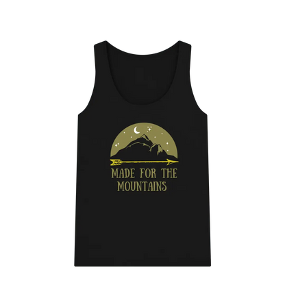 Adventure lifestyle women’s vest top with Made for the Mountains slogan black