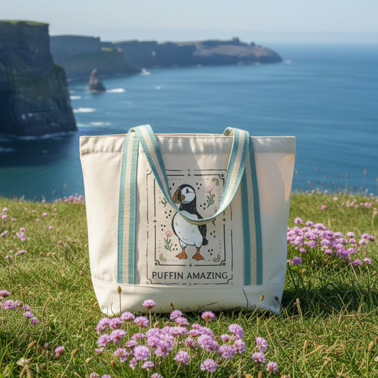 Natural/Sage Puffin Green Bag Front