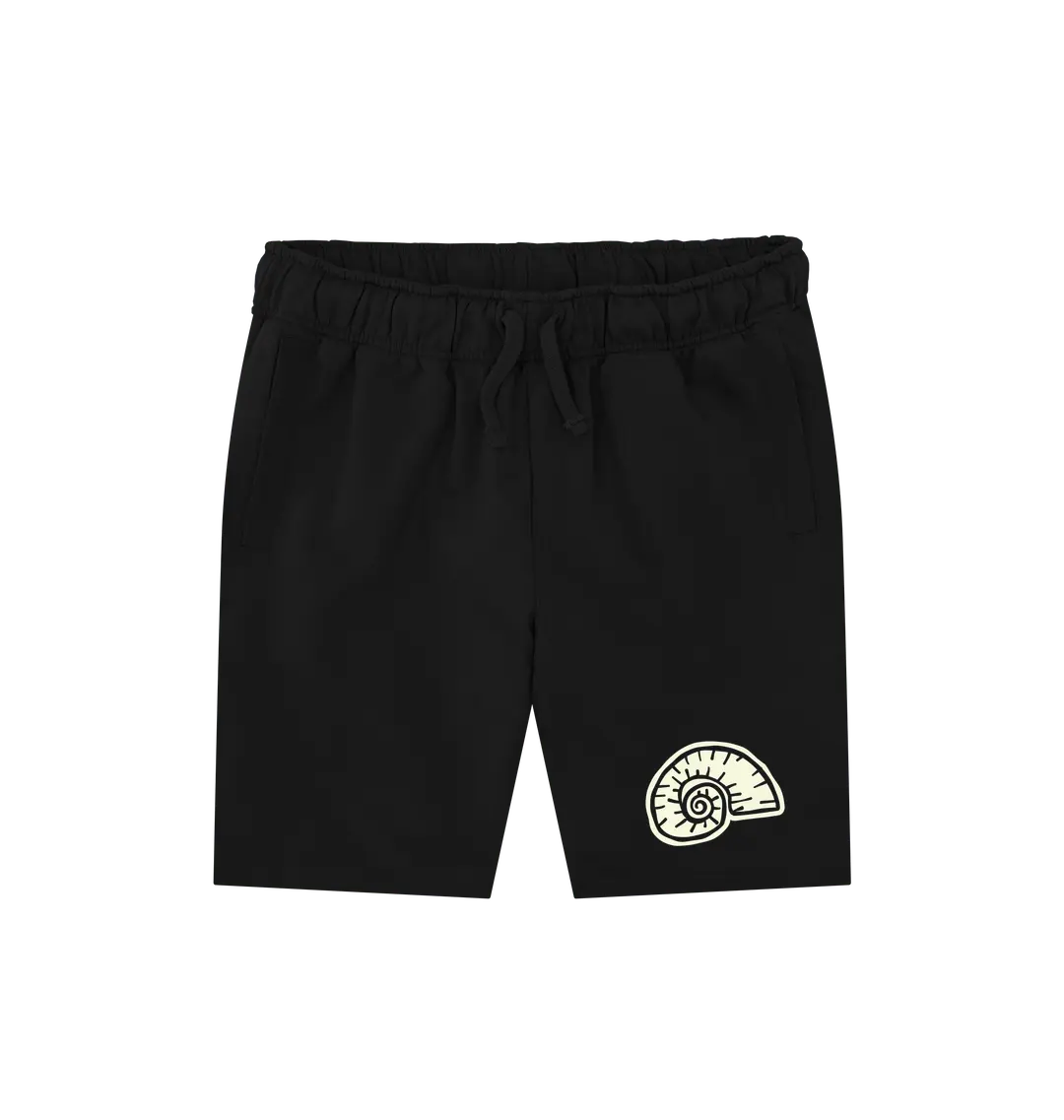 Black Printed Mens Shorts Front ocean shell design for ocean lovers