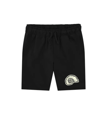Black Printed Mens Shorts Front ocean shell design for ocean lovers