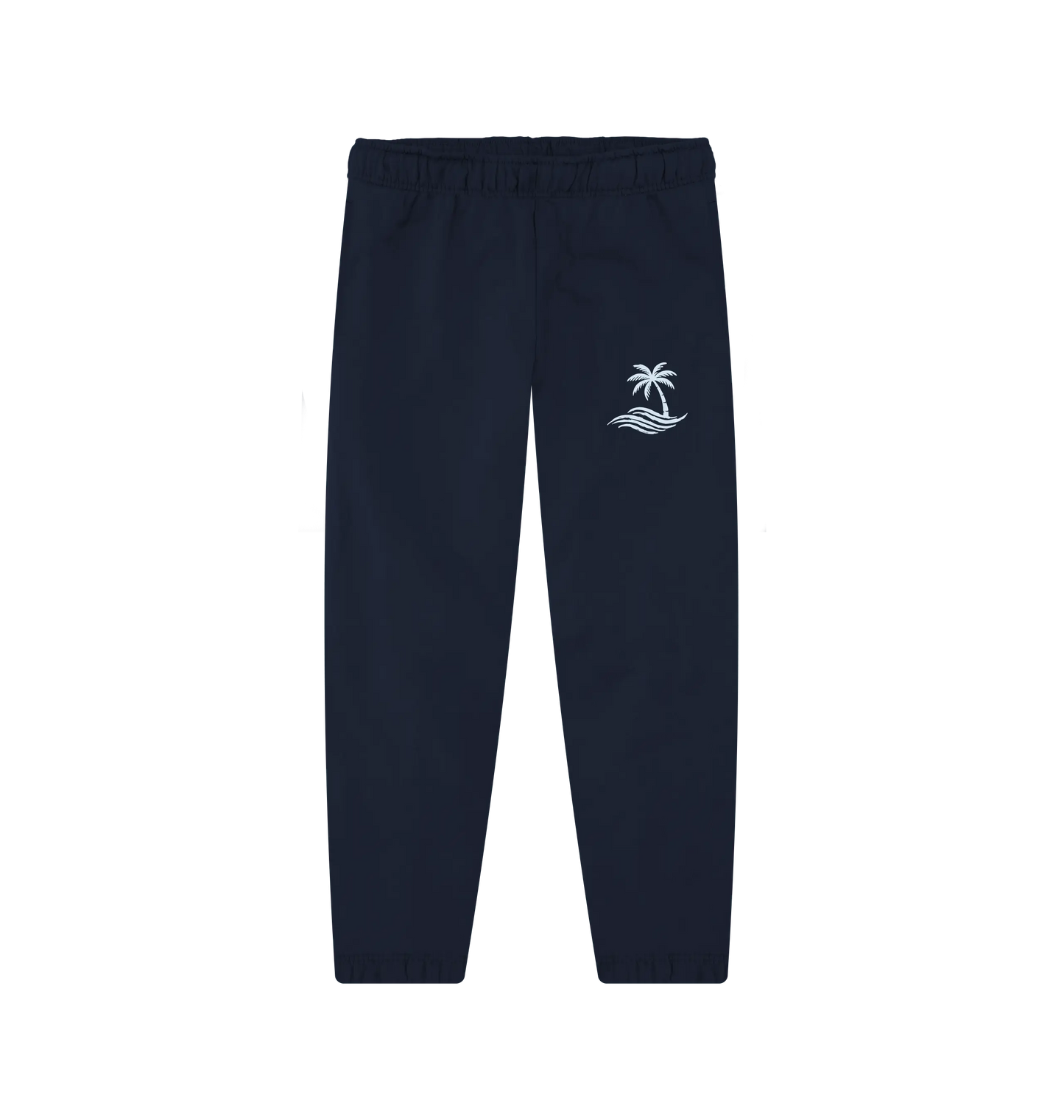 Sustainable organic cotton joggers designed for beach lovers and ocean explorers with Palm Trees design