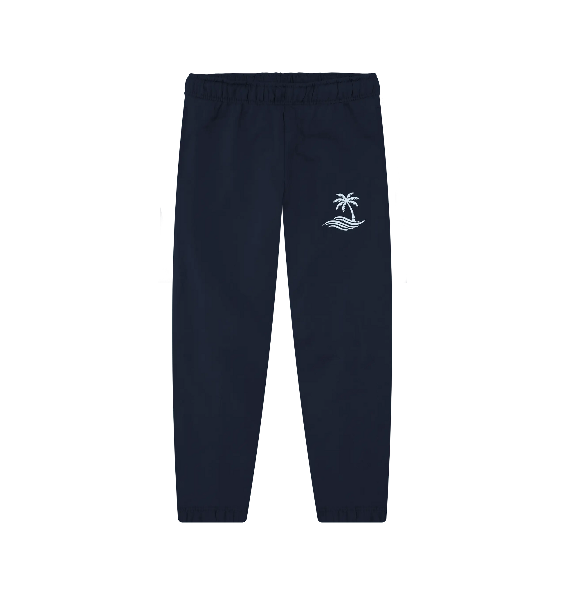 Sustainable organic cotton joggers designed for beach lovers and ocean explorers with Palm Trees design