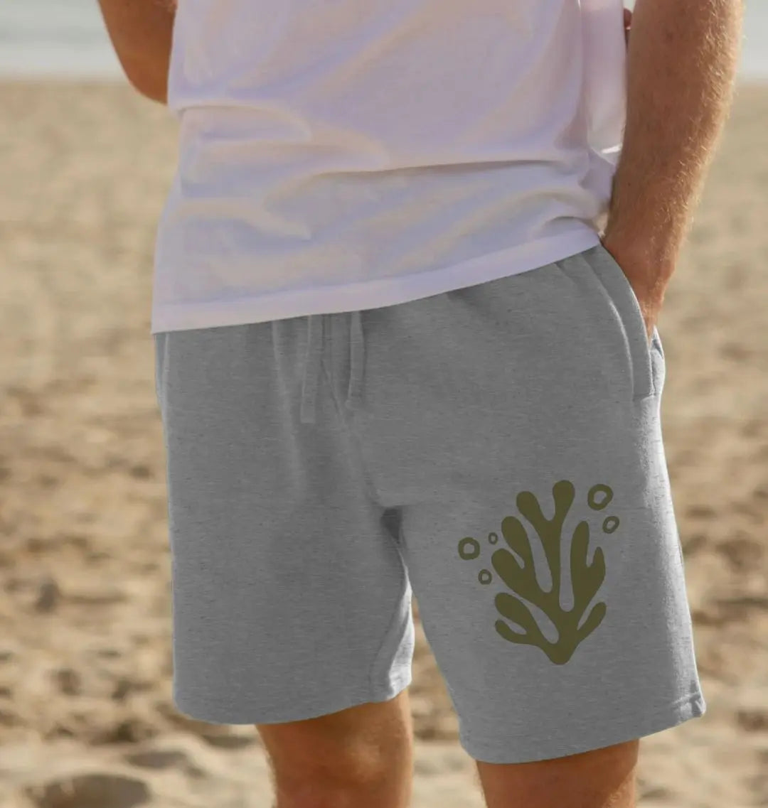 Reefside men’s grey jogger shorts with seaweed and coral design