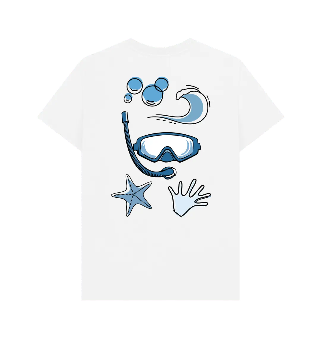 Organic cotton snorkelling t-shirt with bubbles and ocean motif