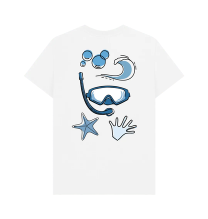 Organic cotton snorkelling t-shirt with bubbles and ocean motif
