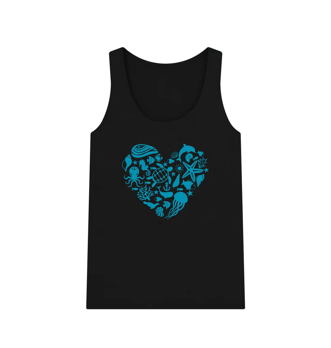 Sea at Heart Women's Vest Top Black with ocean creatures forming a heart design