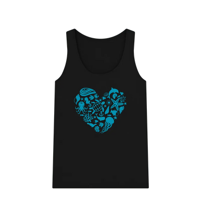 Sea at Heart Women's Vest Top Black with ocean creatures forming a heart design