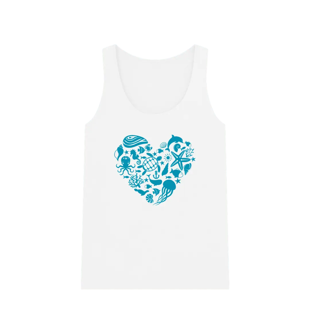Sea at Heart Women's Vest Top White Organic cotton summer vest for women with heart-shaped marine motif