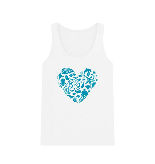 Sea at Heart Women's Vest Top White Organic cotton summer vest for women with heart-shaped marine motif