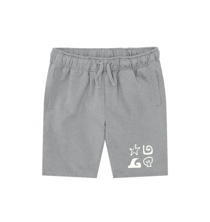 Athletic Grey Printed Mens Shorts Front Shoreline Eco-friendly men’s shorts with coastal shell and starfish artwork 