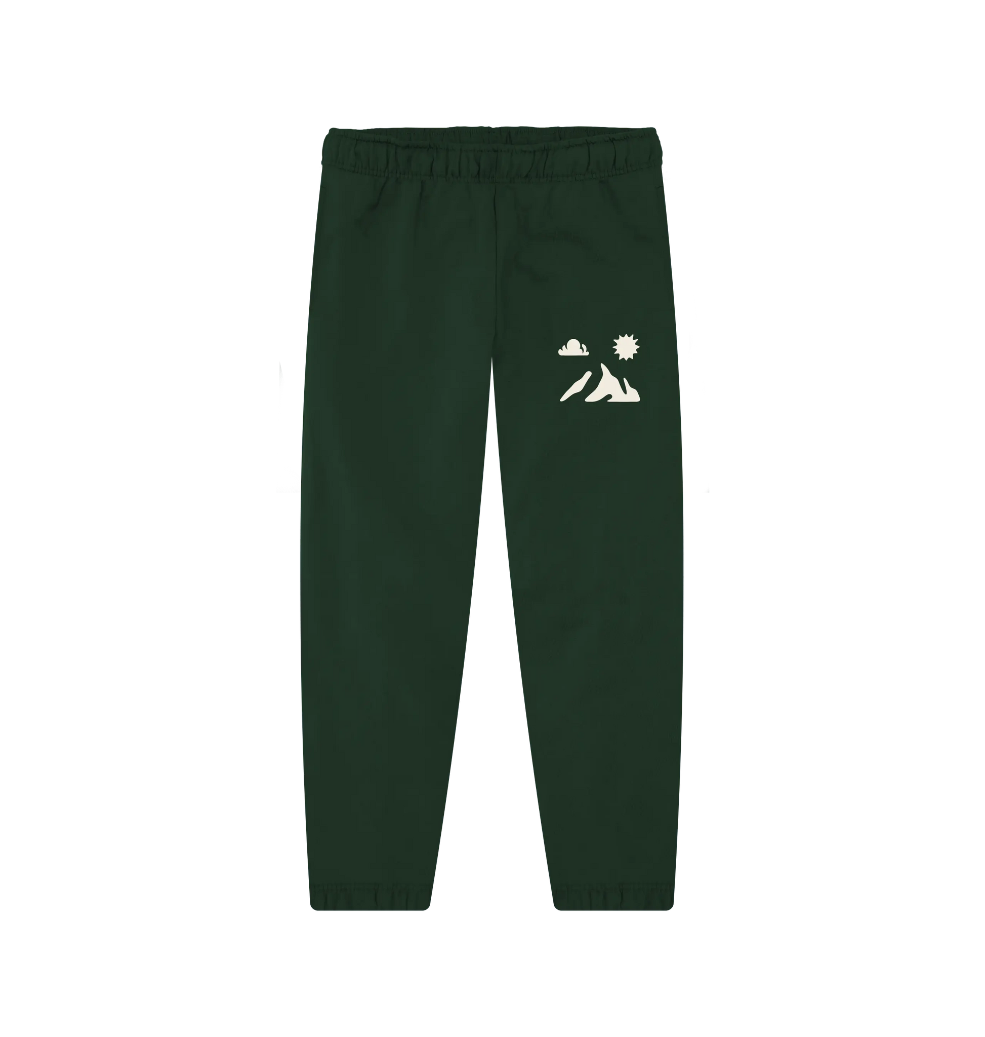 Outdoor men’s joggers in organic cotton for forest trail walking, rock scrambling and carry‑on travel with mountain design