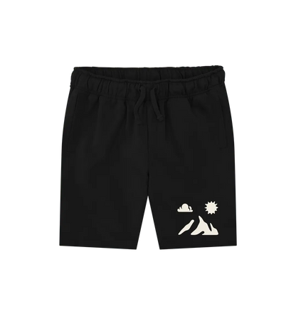 Black Printed Mens Shorts Front with adventure design for hikers