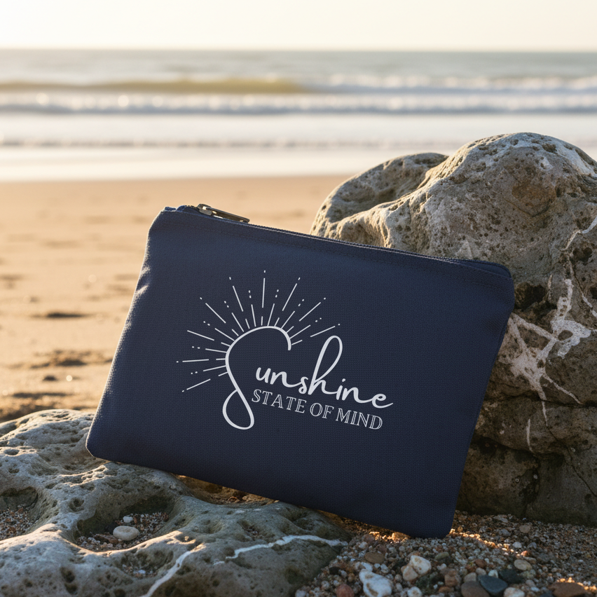 Sunshine State of Mind Accessory Bag Navy for suncream, sunglasses, toiletries and seaglass collecting