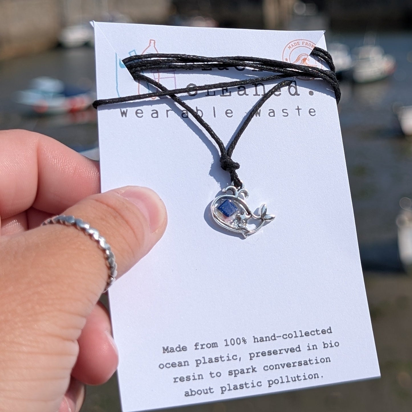 Hand collected beach waste plastic necklace - made from plastic pollution. 
