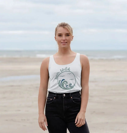 Swim Wild women’s white vest top with wave design