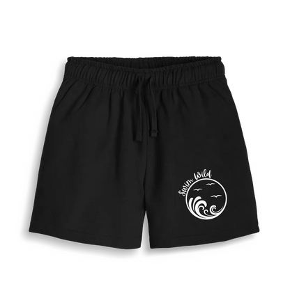 Black Printed Womens Joggers Front Casual post-swim shorts for women with Swim Wild design