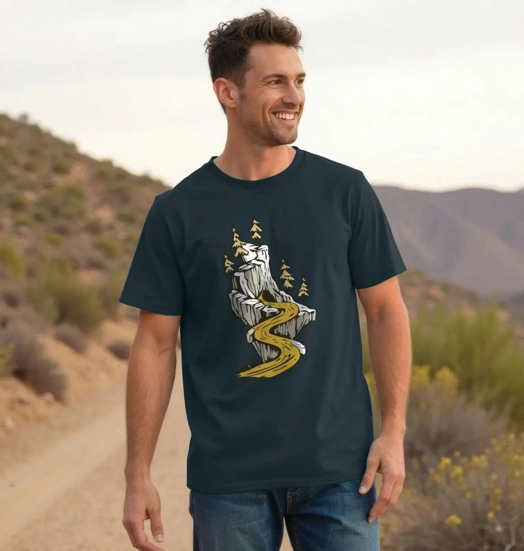 The Path Less Travelled men’s adventure t-shirt with mountain and summit path design