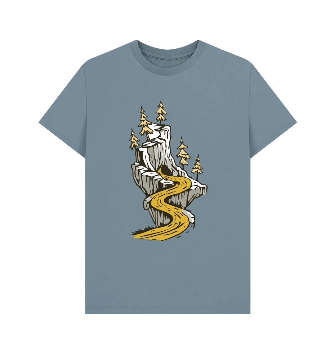 Organic cotton outdoor shirt men with mountain landscape artwork