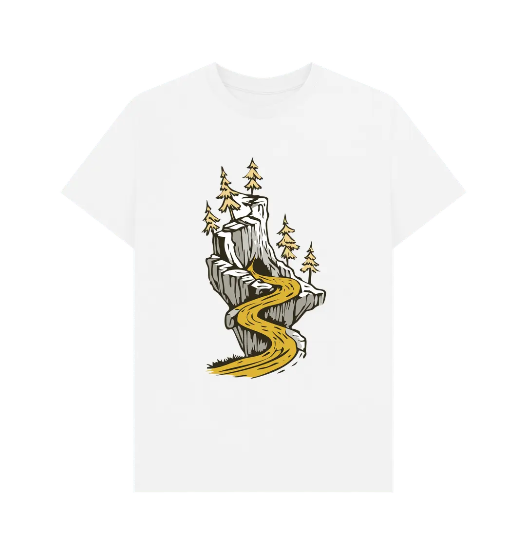 Sustainable men’s mountain hiking t-shirt with summit trail motif