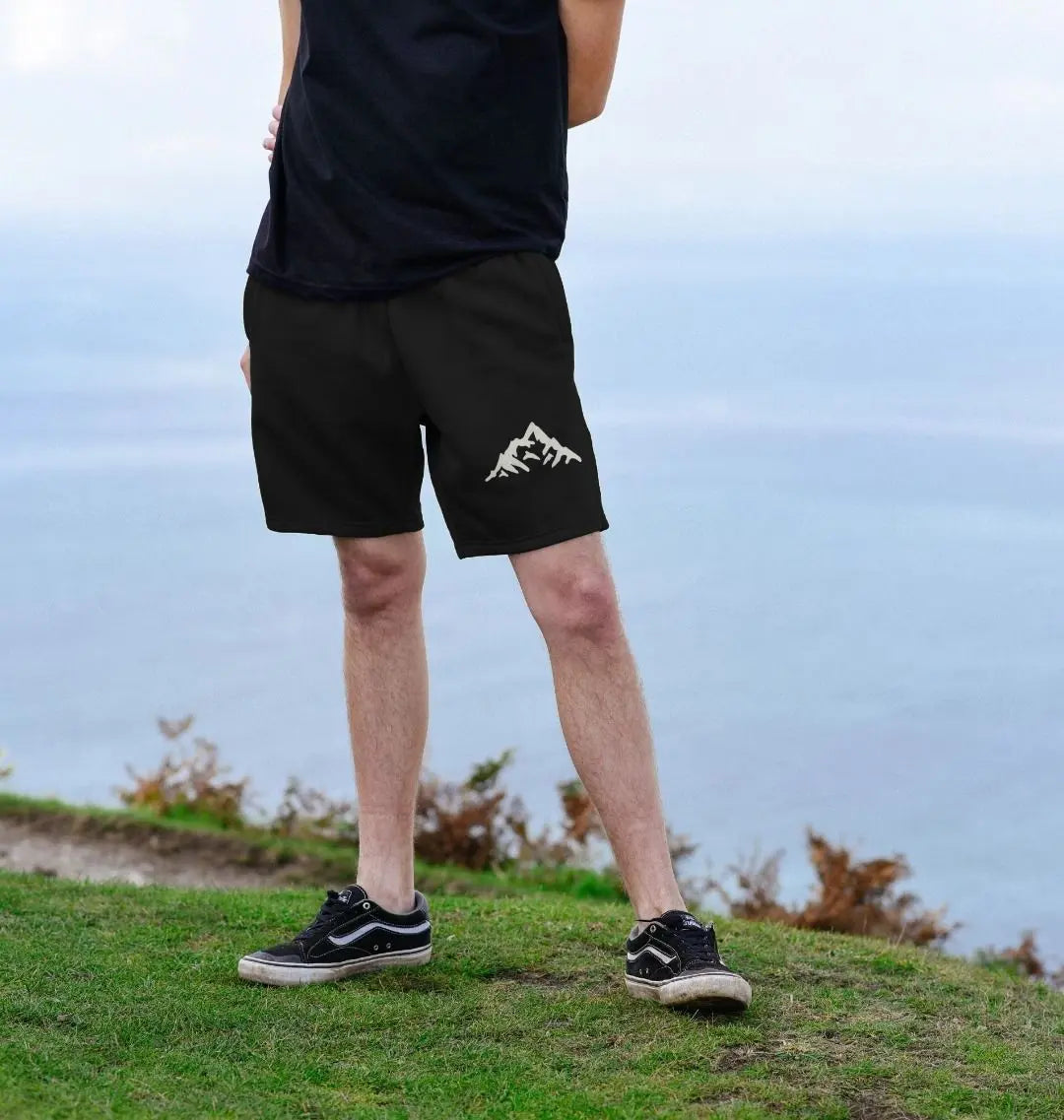  Eco-friendly Grey men’s jogger shorts with mountain graphic on front