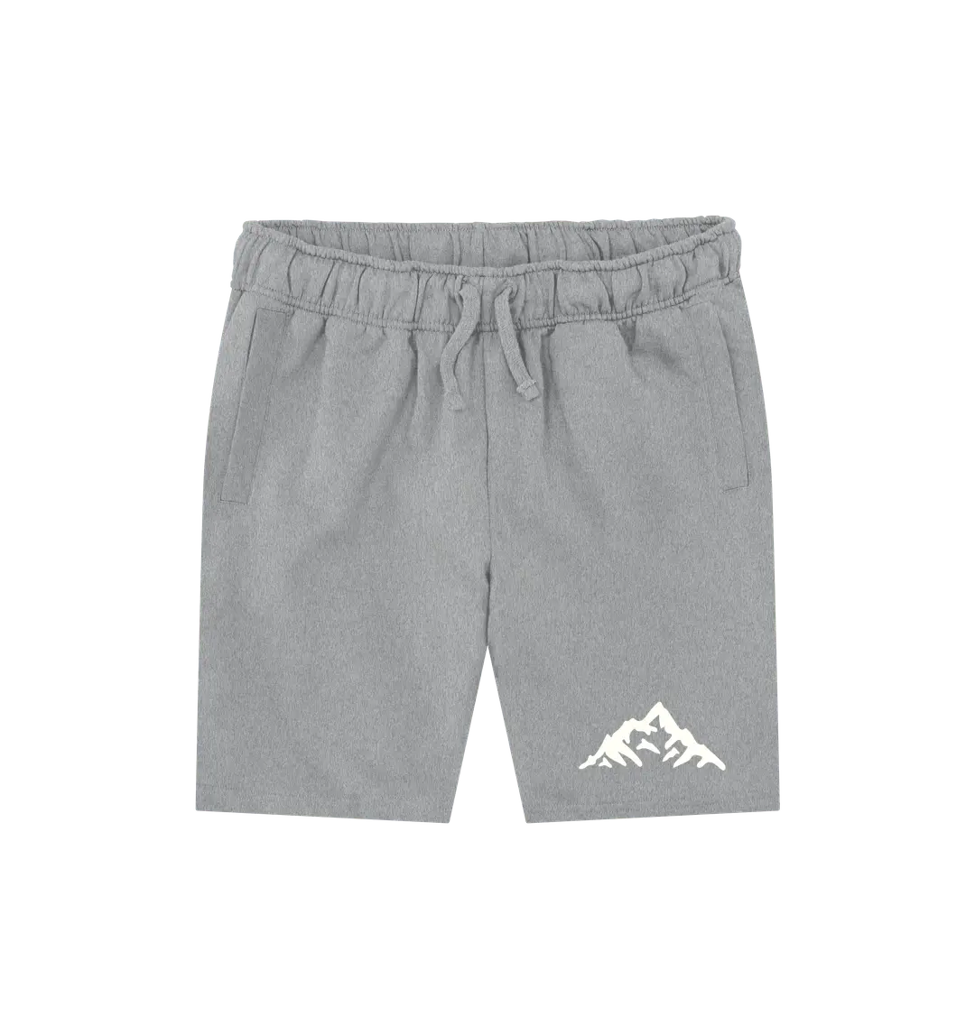 Athletic Grey Printed Mens Shorts Front eco-friendly jogger shorts with mountain peak design