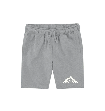 Athletic Grey Printed Mens Shorts Front eco-friendly jogger shorts with mountain peak design