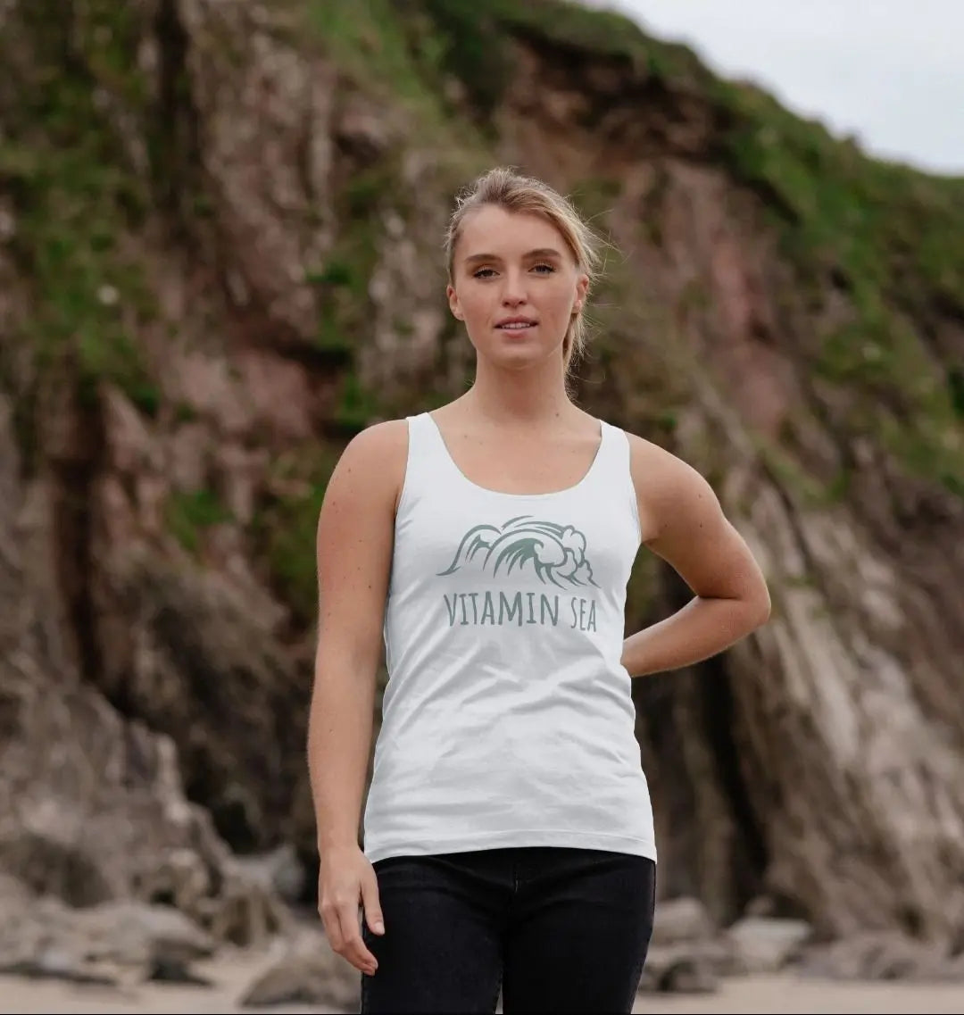 Vitamin Sea women’s white vest top with wave design