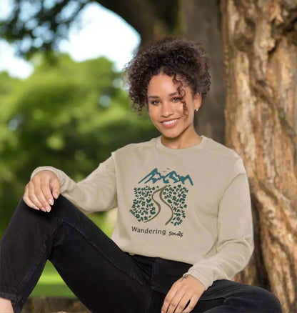 Wandering Souls Women’s Boxy Jumper with wilderness-inspired design, eco-friendly cozy jumper for adventurous women