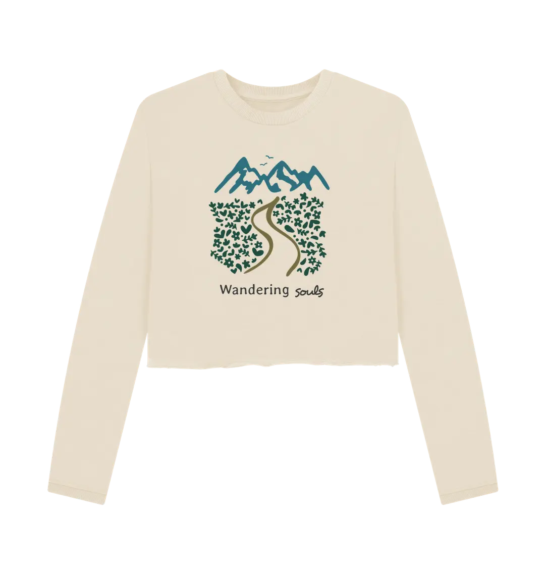Oat Printed Boxy Jumpers Front Wandering Souls Women’s Boxy Jumper with wilderness-inspired design, eco-friendly cozy jumper for adventurous women