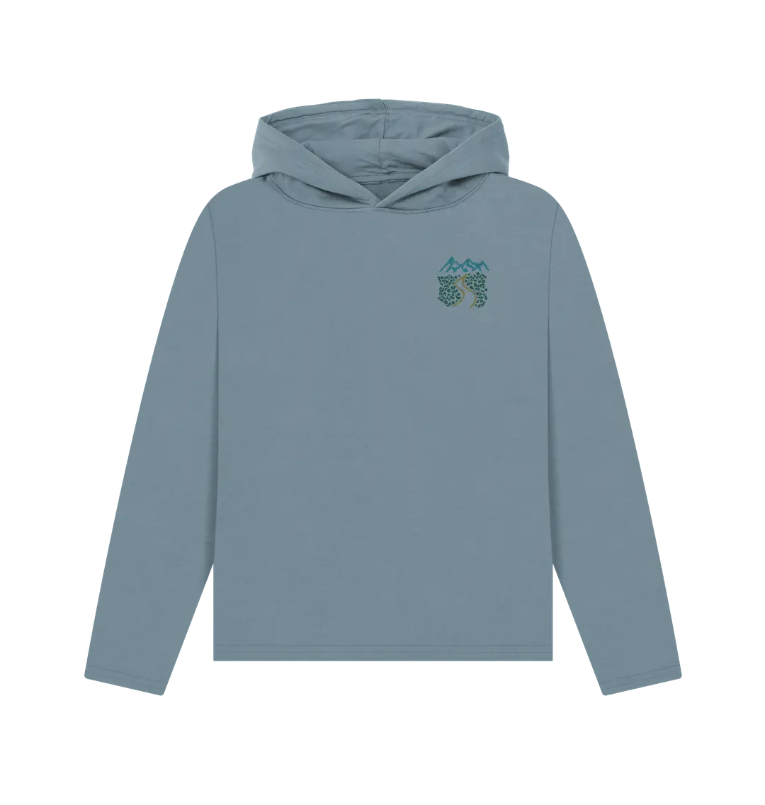 Wandering Souls Women’s Relaxed Fit Hoodie with wilderness-inspired design, eco-friendly hoodie for adventurous women