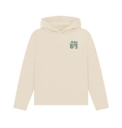 Oat Printed Hoody Front. Wandering Souls Women’s Relaxed Fit Hoodie with wilderness-inspired design, eco-friendly hoodie for adventurous women
