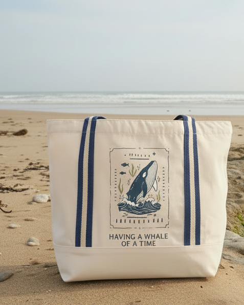 Whale Design Bag Natural/French Navy Bag Front