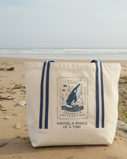 Whale Design Bag Natural/French Navy Bag Front