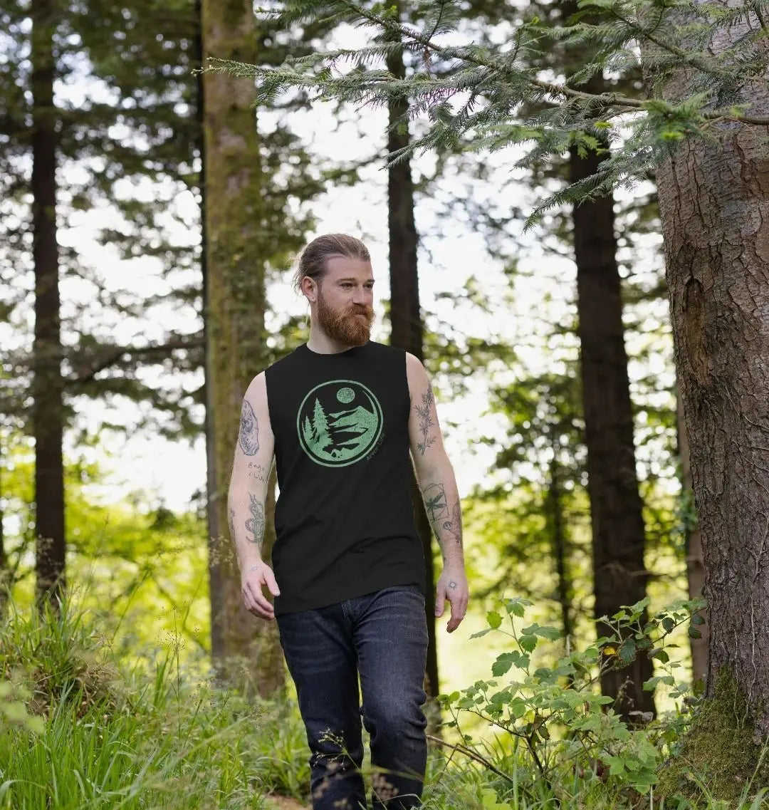 Wild Wandering men’s vest top with mountain and forest design