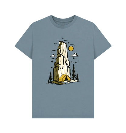 Wilderness Camping men’s adventure t-shirt with mountain and tent back design