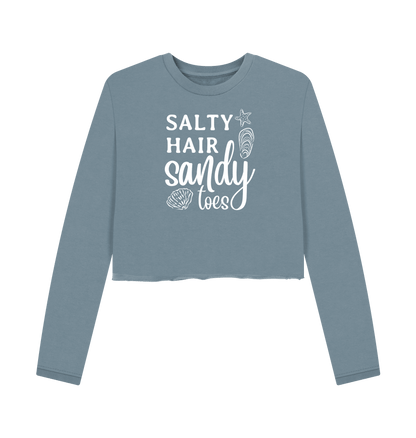 Stone Blue Printed Boxy Jumpers Front