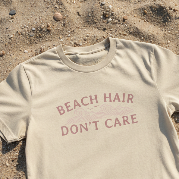 beach hair don't care surf t-shirt in cream and pink