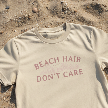 beach hair don't care surf t-shirt in cream and pink