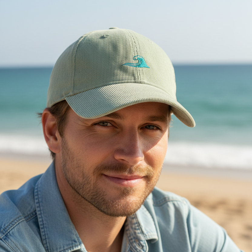 blue wave corduroy cap for summer adventures oat colour