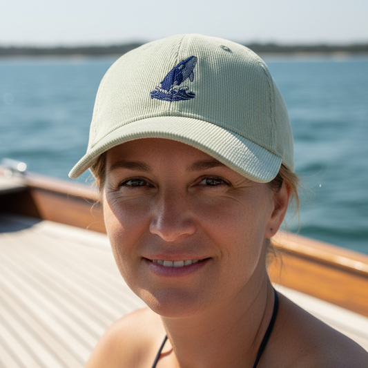 organic cotton cream cord cap with whale design