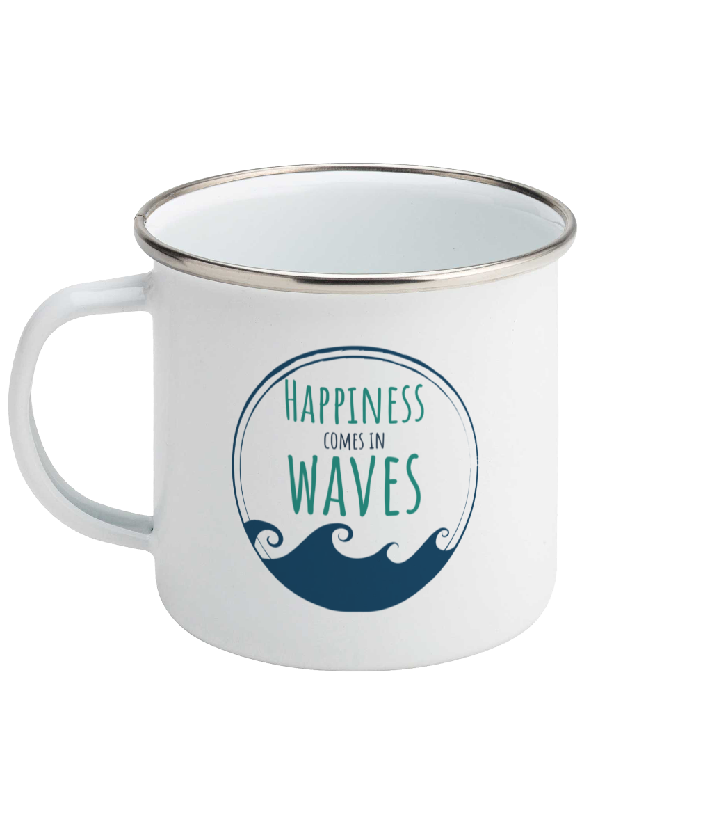 Happiness Comes in Waves Enamel Mug