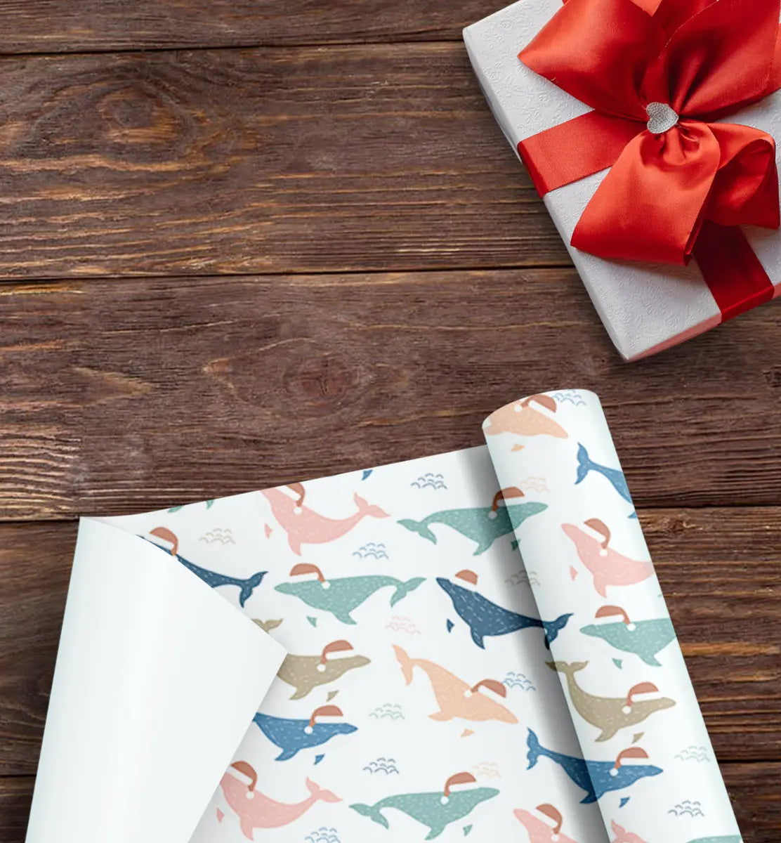 Festive Jolly Whales Wrapping Paper